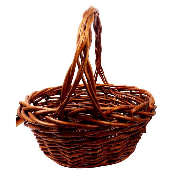 Large Rustic Woven Rattan Handled Basket Twisted Handle 19" Heavy Duty Farmhouse - Picture 5 of 9